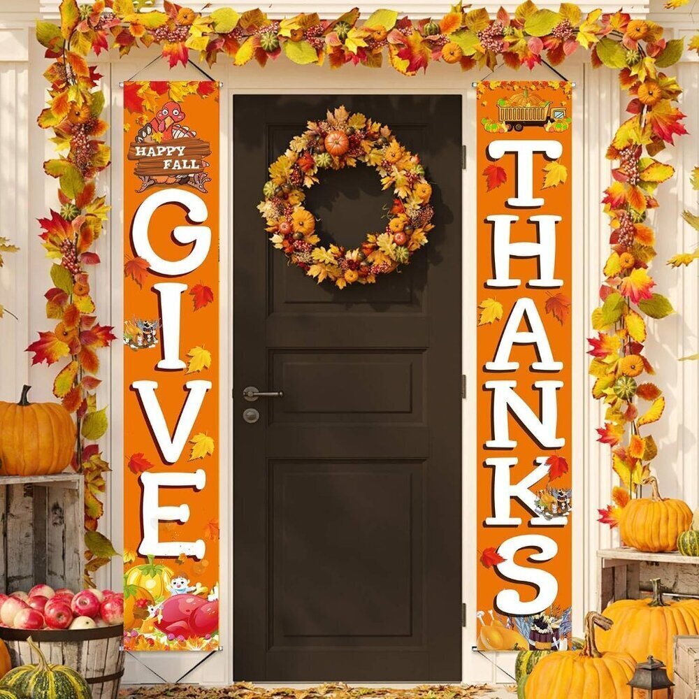 Autumn Banner 72x12 Turkey Pumpkin GIVE THANKS Decor